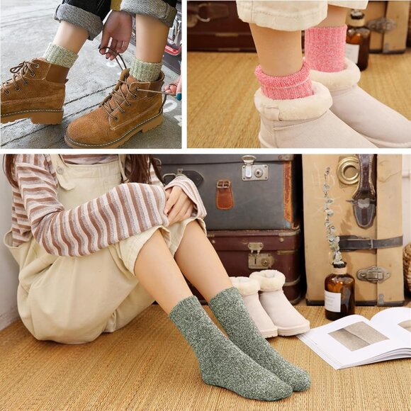 Multicolor Wool Sock for Women 5 Pairs Warm Cozy Thermal Winter Boot Socks 5-10 - Picture 5 of 6